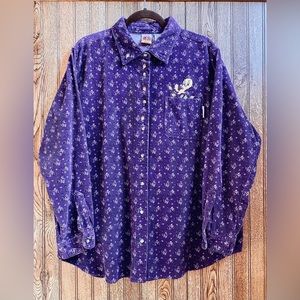 Looney Tunes Tweety Bird Woman Purple Button Down Shirt size 18W/20W
